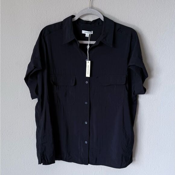 NWT Max Studio Black Short Sleeve Shirt Size L - Picture 4 of 8